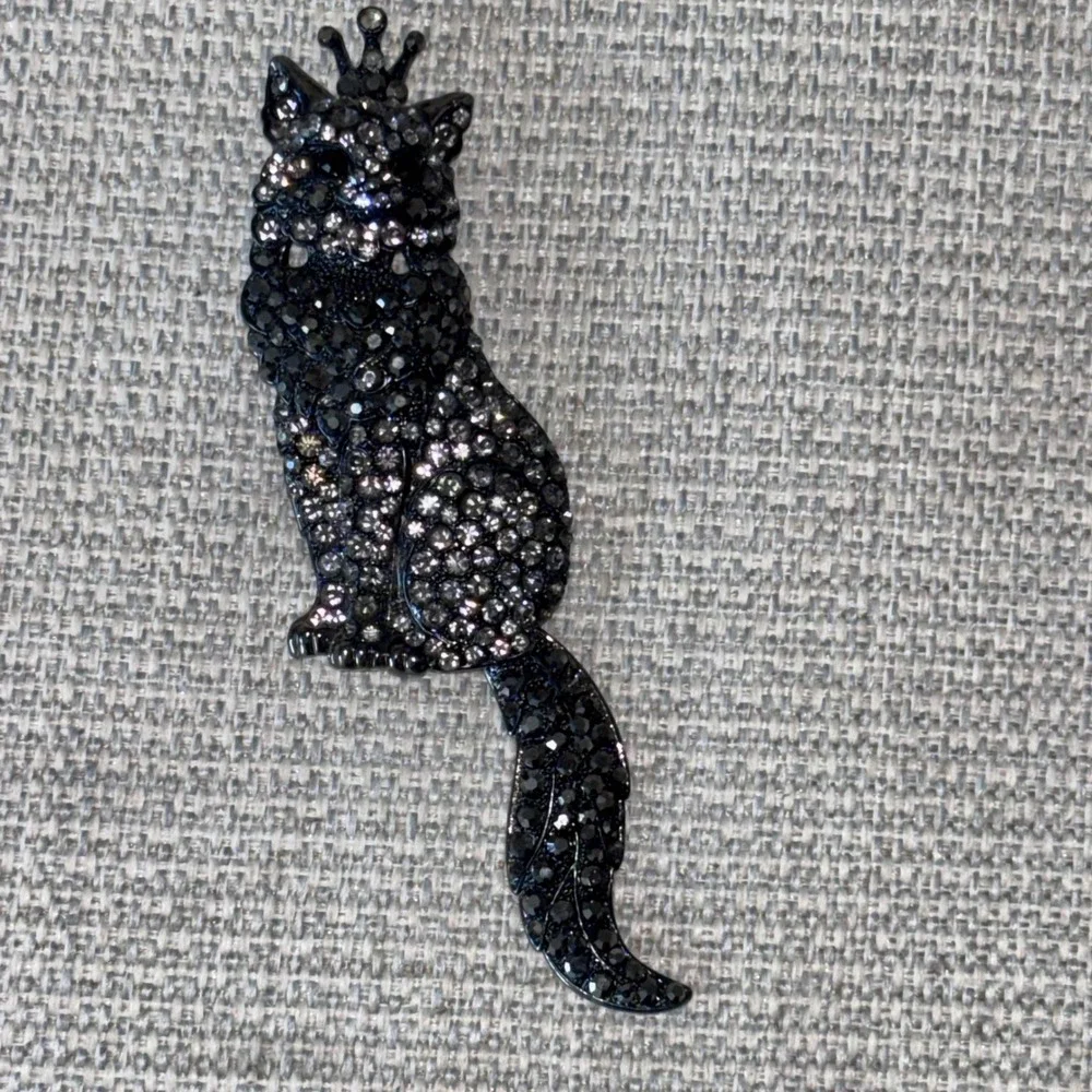 Vintage Black Cat Brooch Rhinestone Diamond Royal‎ Goth Whimsigoth